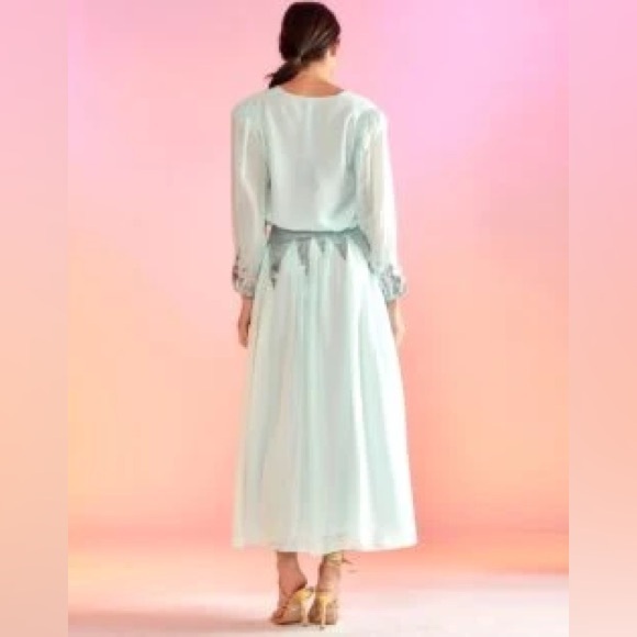 Cynthia Rowley Mint Green/Blue Silk Peasant Skirt  (ONLY) w/ Sequins Sz 2, NWT - Picture 7 of 8